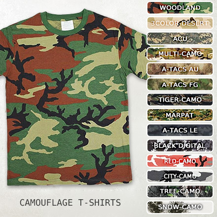 迷彩 カモフラージュ 半袖Tシャツ 丸首Tシャツ