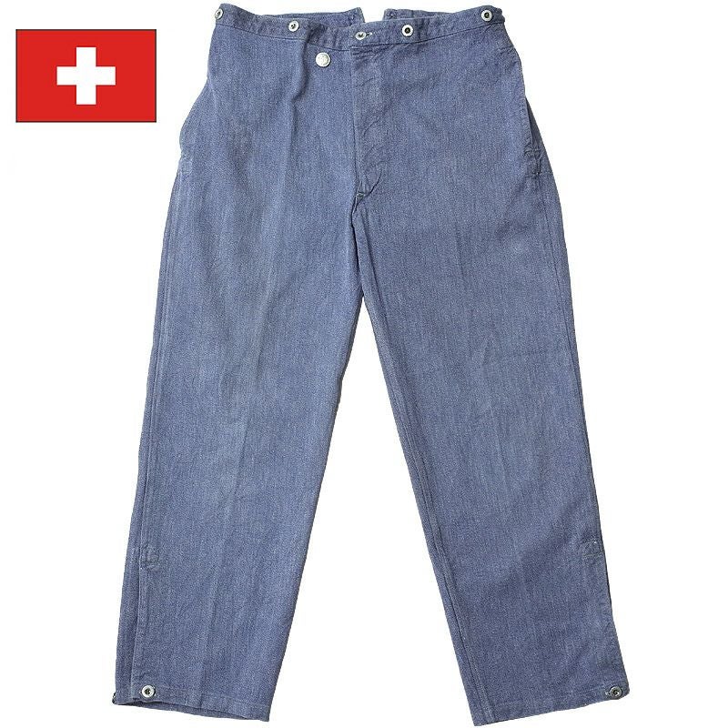 スイス軍 デニムパンツ バックベルトタイプ USED【ブルー】 PP231UN