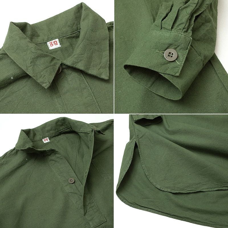 スウェーデン軍 M-55 プルオーバーシャツ 襟付き 長袖 USED JS027UN