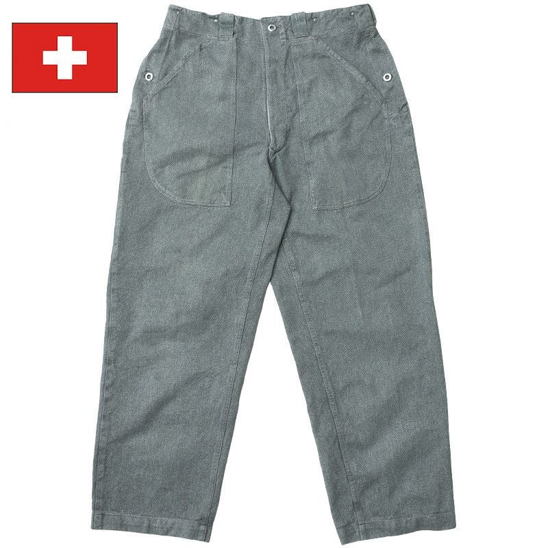 スイス軍 デニムパンツ アルミボタン USED PP039UN オーバーパンツ
