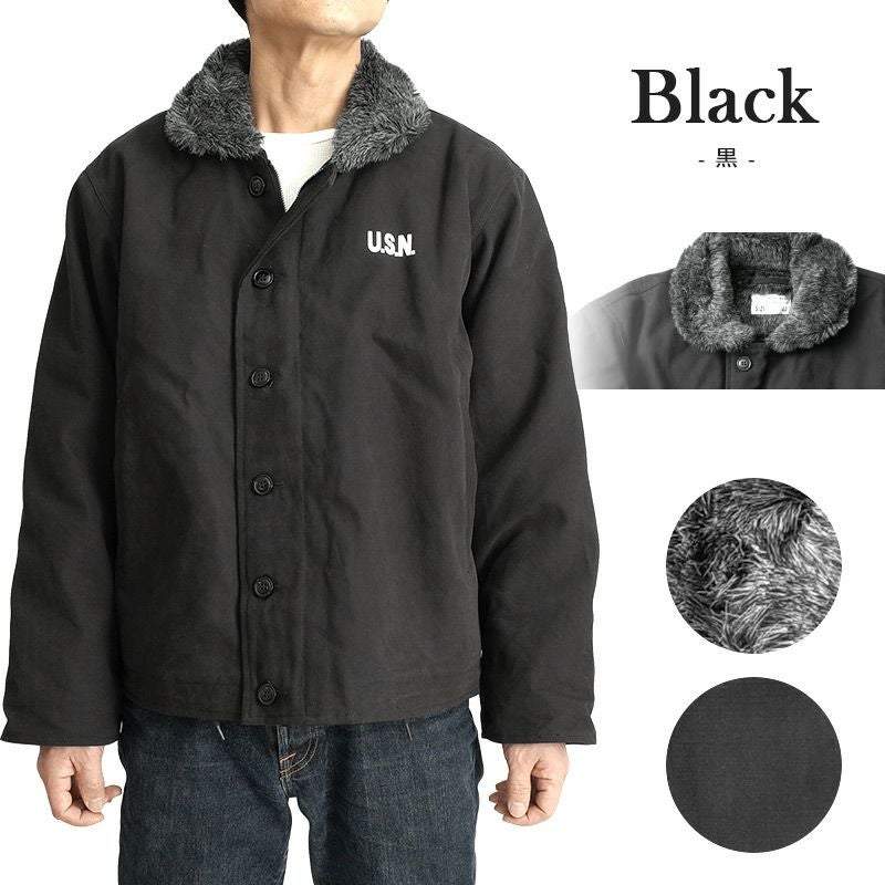 米軍タイプ N-1デッキジャケット ブラックファー 新品 #JJ105YN メンズ 