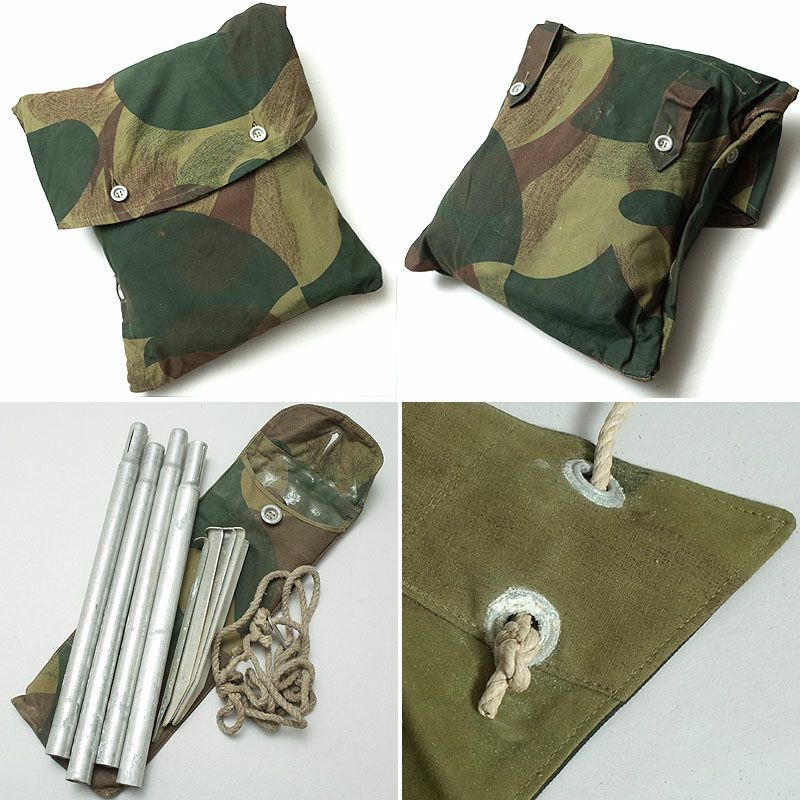 本日限定スウェーデン軍　軍幕　パズルカモ迷彩 コットン 三角テント　4枚セット オーストリア軍 テントシート ピードットカモ USED EE901UN 軍幕