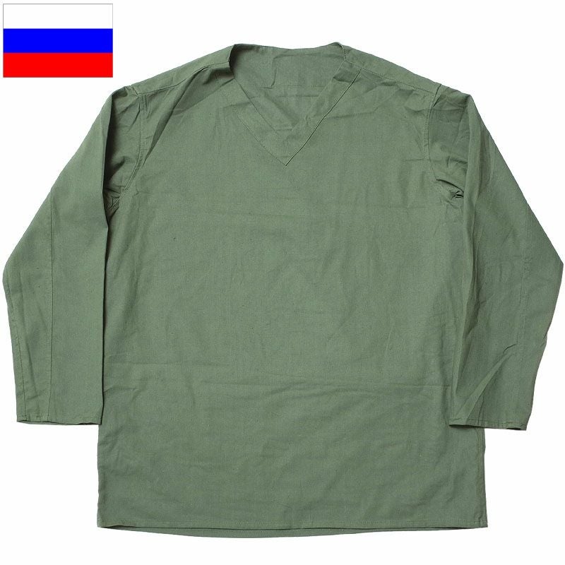 メール便可 ロシア軍 スリーピングシャツ サマー Vネック オリーブ
