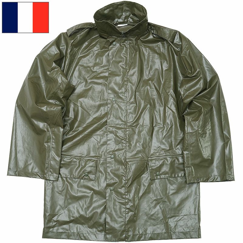 フランス軍 PVC レインコート オリーブ USED レインウェア ウェット
