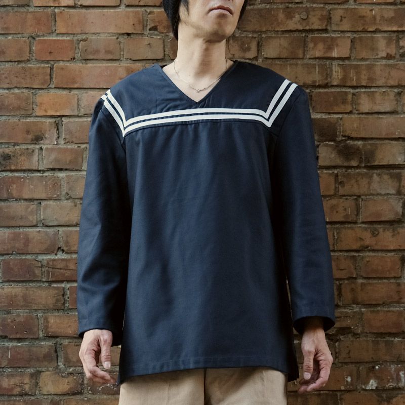 クロアチア軍 セーラーシャツ 長袖 ネイビー 白ライン デッドストック