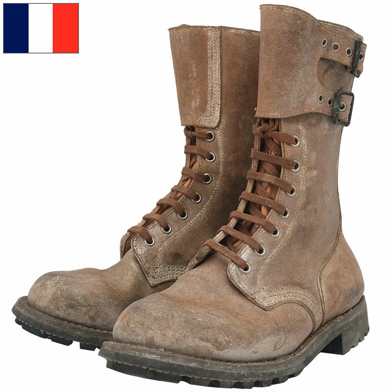 フランス軍 2バックル コンバットブーツ レザー ブラウン USED FB071NN