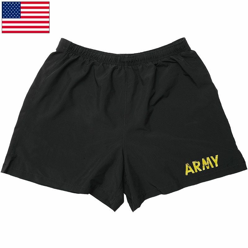 米軍 ARMY APFU トレーニング ショートパンツ ブラック イエロープリント USED PS141UN