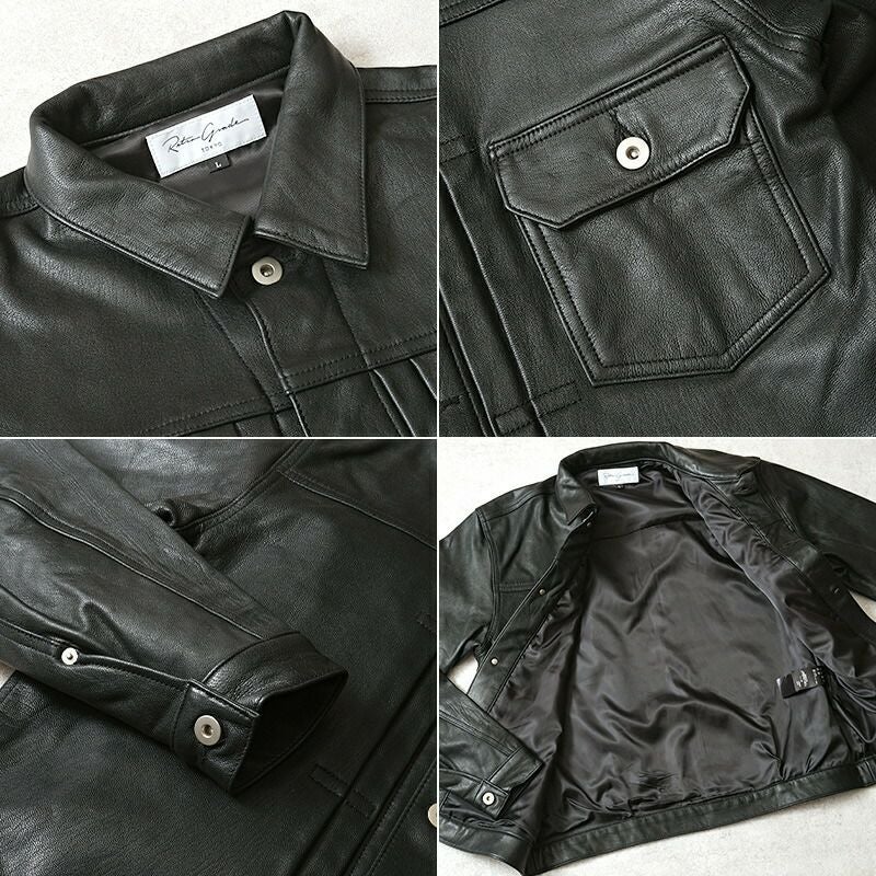 【希少 80s USA製】Reny 短丈 本革 レザージャケット 黒茶 切替 Retro grade レトログレード #7934950005 1stタイプ レザージャケット