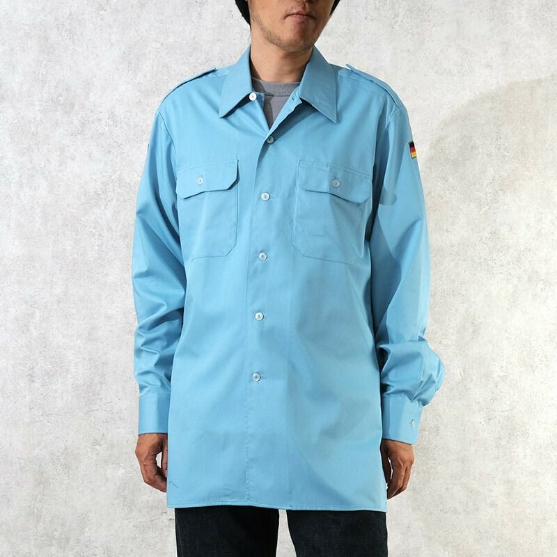 ドイツ軍 マリーン フィールドシャツ 長袖 ポリコットン ブルー デッド