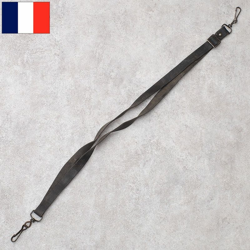 フランス軍 レザー ショルダーストラップ ブラック USED SE042UN 仏軍