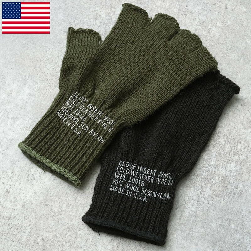 ナンバーナイン　フィンガーレス　手袋　オリーブグリーン メール便可 米軍 ウール フィンガーレスグローブ デッドストック