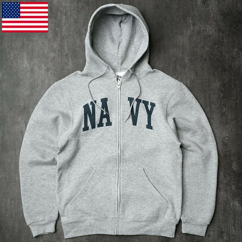 米軍 U.S.NAVY フルジップ スウェットパーカー グレー NAVYロゴ NAVY