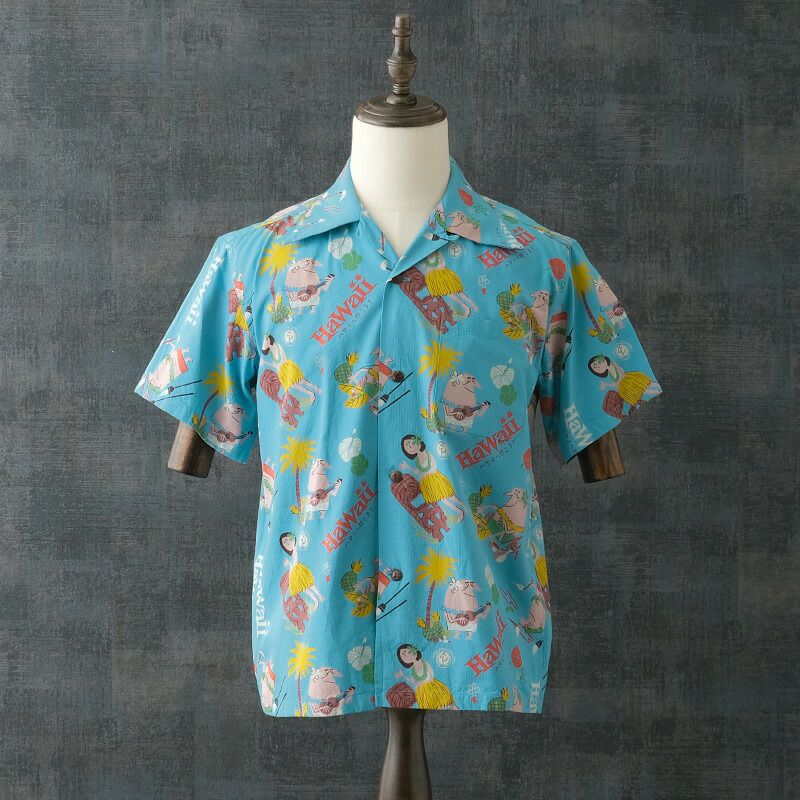 SUNSURF サンサーフ #SS39537 半袖 コットンシアサッカー オープンシャツ『TRIP TO HAWAII” by 柳原良平 with MOOKIE』アロハシャツ ハワイアンシャツ