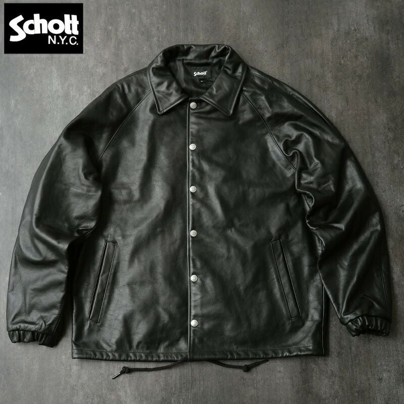 Schott風　ブラックレザージャケット 美品/ビッグサイズ】SCHOTT【560US LEATHER COACH JACKET】42 ブラック