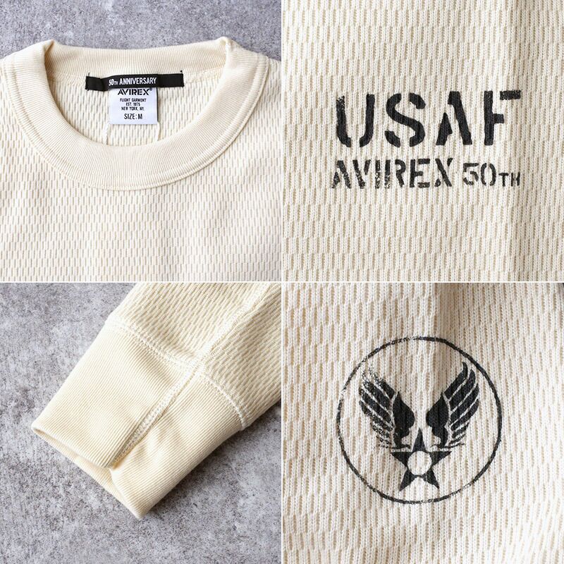 AVIREX アビレックス #7835230030 長袖 ハニカムワッフル Tシャツ