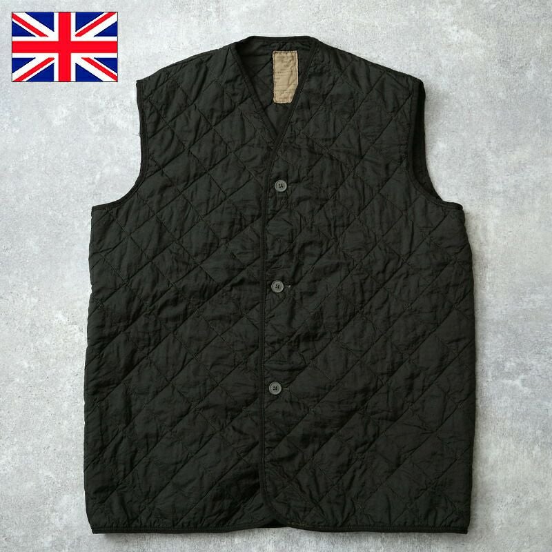 イギリス軍 キルティング ライナーベスト 黒染め USED JV037UD男性