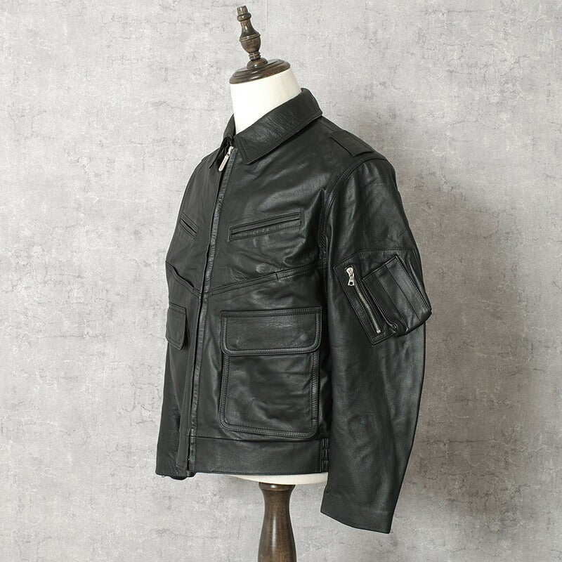 ドイツ ポリス レザージャケット ブラック POLIZEIロゴ USED ZJJ553UN