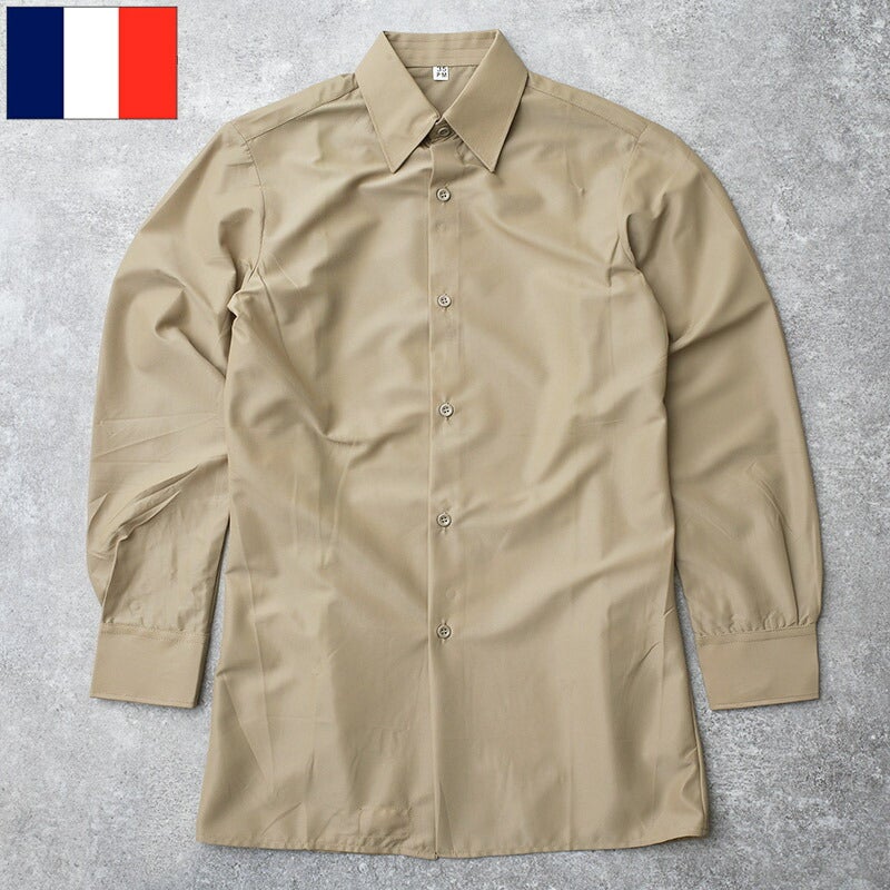 フランス軍 ドレスシャツ カーキ 長袖 ナイロン デッドストック
