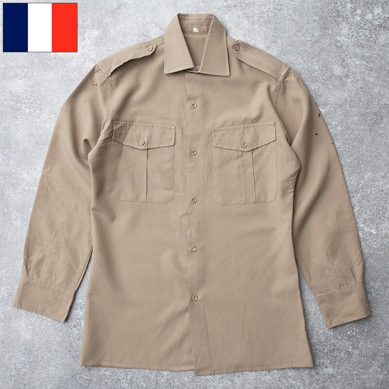 フランス軍 オフィサーシャツ カーキ 長袖 USED JS240NN 仏軍 ロング