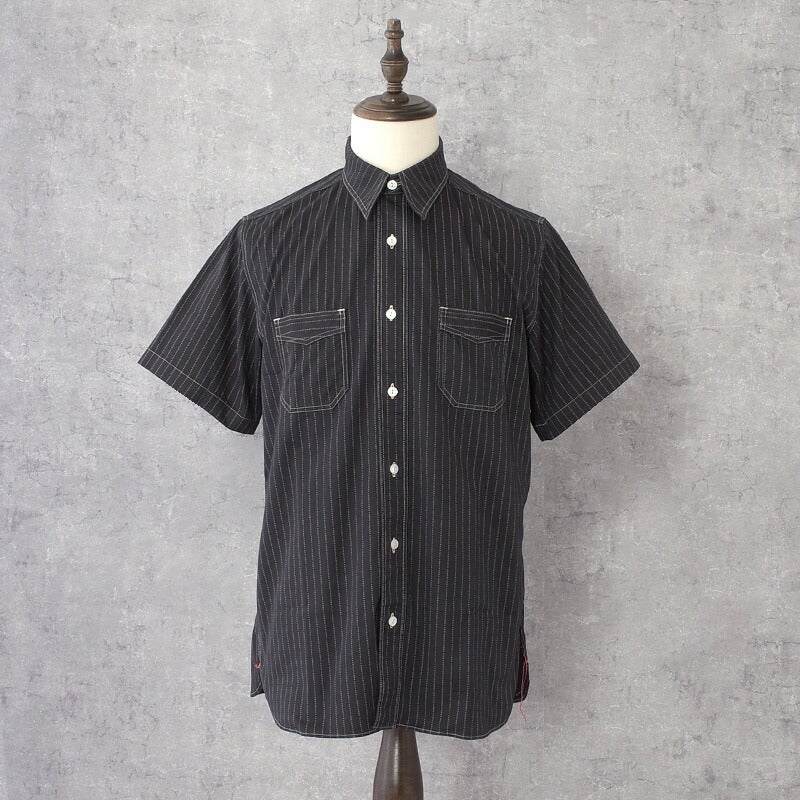 SUGARCANE シュガーケーン #SC39702 半袖 FICTION ROMANCE 8.5oz. ブラックウォバッシュストライプワークシャツ