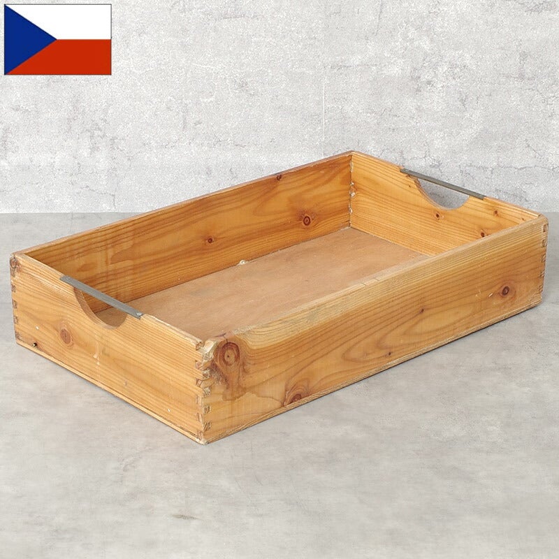 ［古道具］木製ボックス（チェコ） チェコ軍 ウッド ストックボックス 取っ手なし 26.5x43x9cm USED
