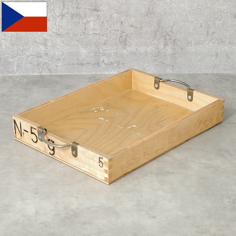 ぽ*た様 希少　米軍　ウッドボックス　67年製 チェコ軍 ウッド ストックボックス 取っ手付き 25x34.5x5cm USED