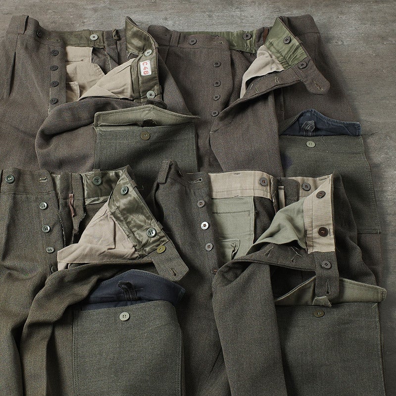 スウェーデン軍 ギャバジンウール カーゴパンツ スラッシュポケット USED
