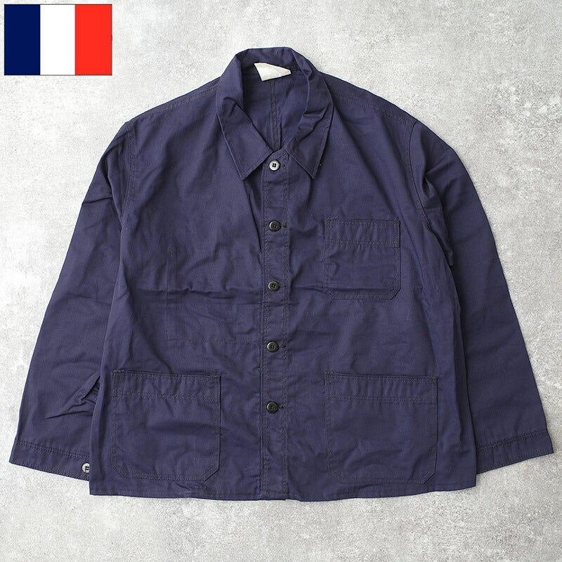 フランス軍 80s ワークジャケット ネイビー ボタンタイプ デッド