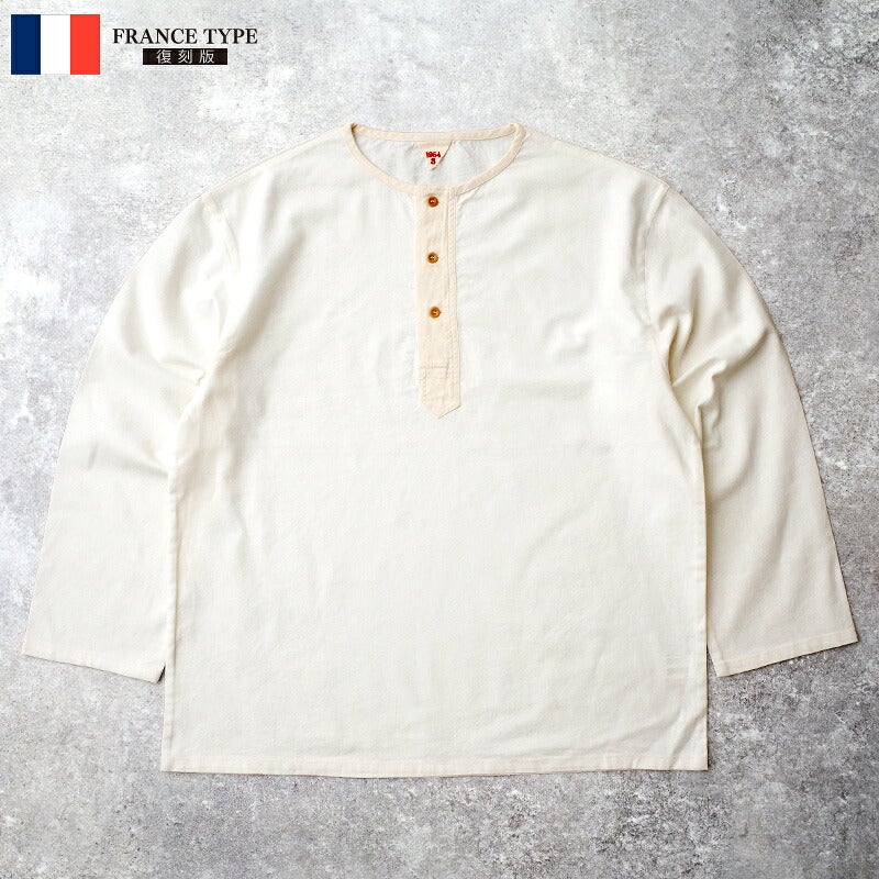フランスタイプ ヘンリーネック リネンシャツ ナチュラルホワイト #JS243YN