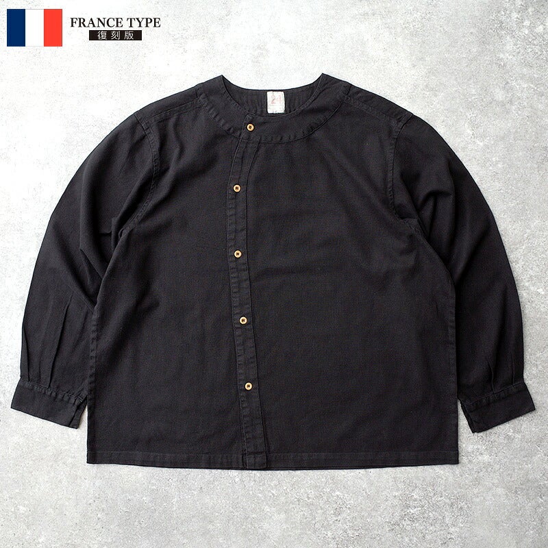 フランスタイプ ファーマーズシャツ リネン ブラック染め #JS241YD
