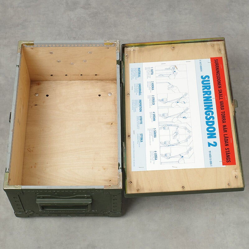 スウェーデン軍 ウッドボックス オリーブ 40×26×20cm USED SWD 木箱